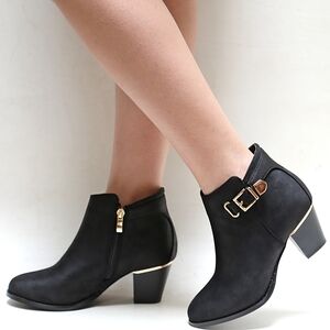 New Black Ankle Boots with Gold Buckle